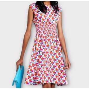 NWOT Kate Spade 100% Silk Abbey Sheath Geometric Fit & Flare Smocked Waist Dress